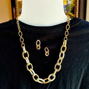 BRIGHTON Beautiful Necklace and Earring Set Cream Gold and Rhinestones